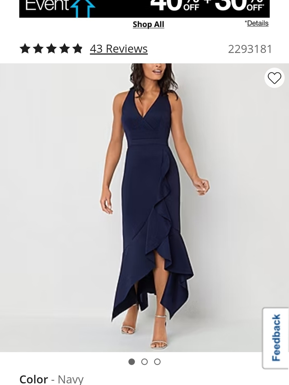 Sleeveless Navy V-Neck Ruffle High-Low Dress -